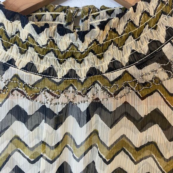 Anthropologie HD Paris Sierade Chevron Ruffle Boho Mini Dress SZ 4 Sheer Retro - Picture 5 of 10